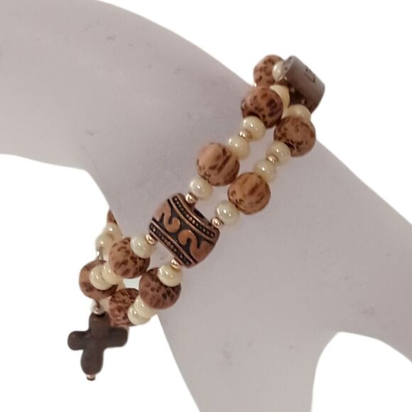 LIVE Beaded Bracelet Memory Wire Adjusts Bangle Cross Religious Inspirational - Picture 11 of 16